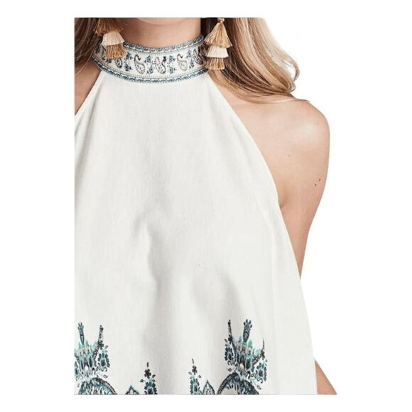 Venus Printed Trim Linen Mix Halter Top Ivory  L - Picture 3 of 9